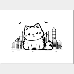 Cat Cityscape Furry Cute Vector Graphic Posters and Art